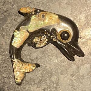 1970s vintage Crystal Craft Dolphin resin and abalone wall decor Marineland